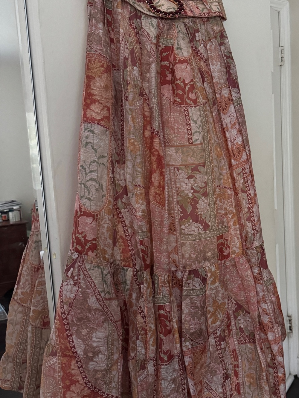 ZIMMERMANN Tiggy Paisley Linen Maxi Midi Skirt Size 0 Crystal Buckle Belt - Picture 4 of 15